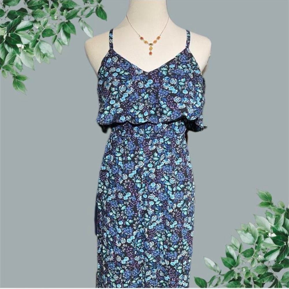LC Lauren Conrad Spaghetti Strap Floral Dress - Blue and White